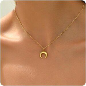 ⚡Gold Necklace for Women 18K Gold Plated Crescent Moon Sun Shoe Horn Pendant